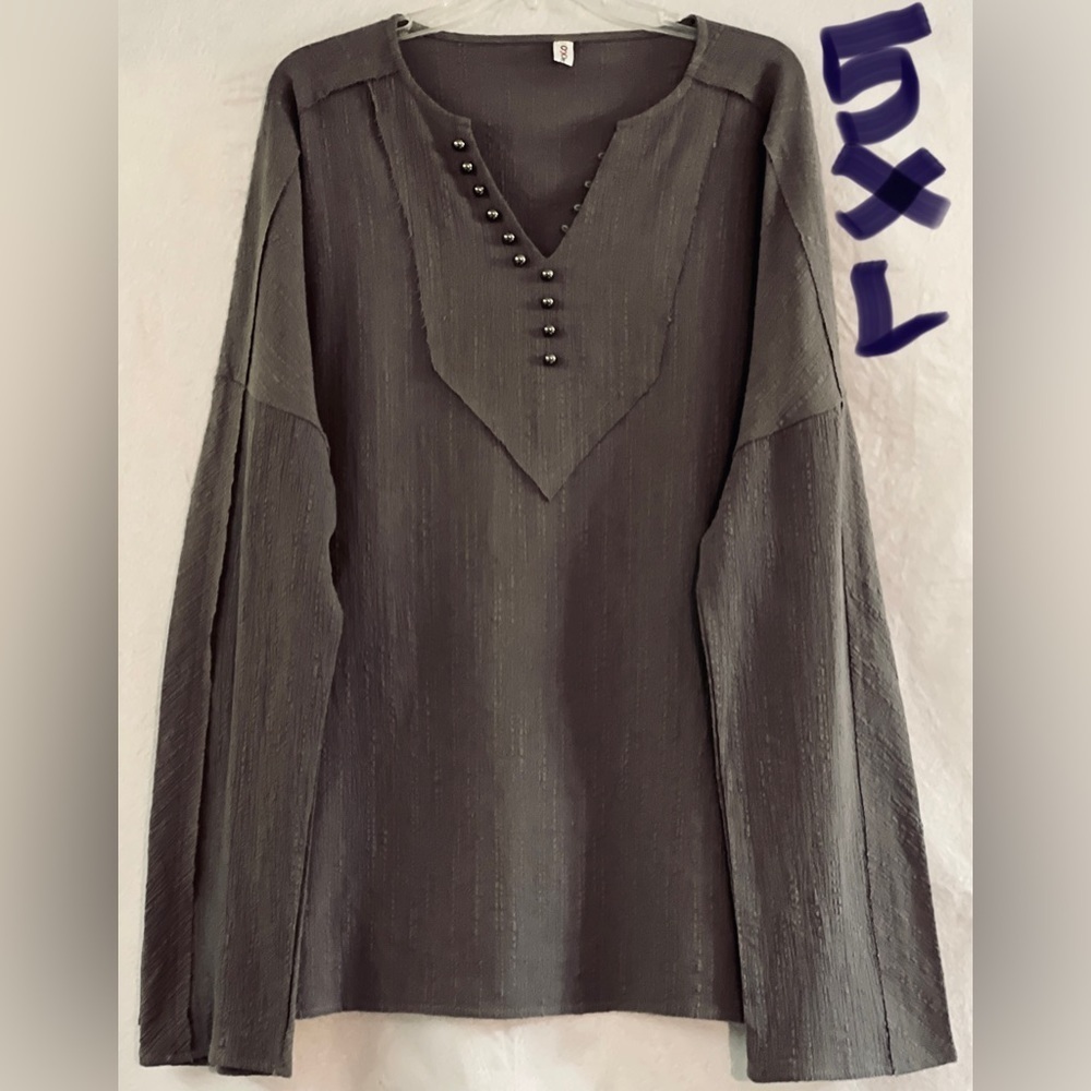 LADIES DARK GREY TOP WITH GREY BUTTONS